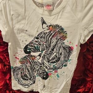 Hybrid Tees Girls Zebra Print T-Shirt - White Size XLarge (Spot On Back)